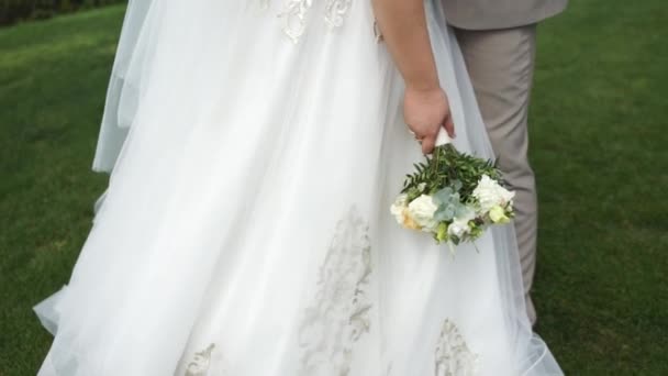 Novia Con Ramo Flores Boda Mano — Vídeos de Stock