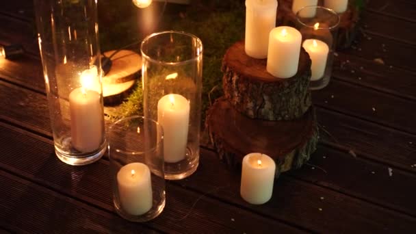 Candele Pavimento Legno Notte — Video Stock