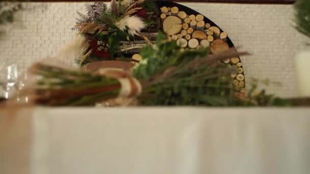 Decoração Casamento Uma Mesa Restaurante — Vídeo de Stock