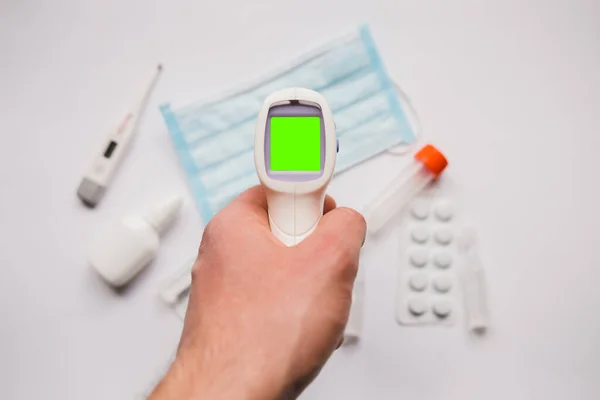Electronic Thermometer Medicines White Background — Stock Photo, Image