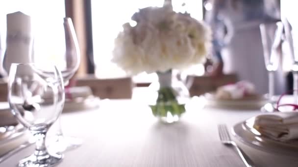 Bride Bouquet Table Restaurant — Stock Video