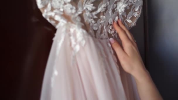 Noiva Segura Sua Mão Vestido Noiva — Vídeo de Stock