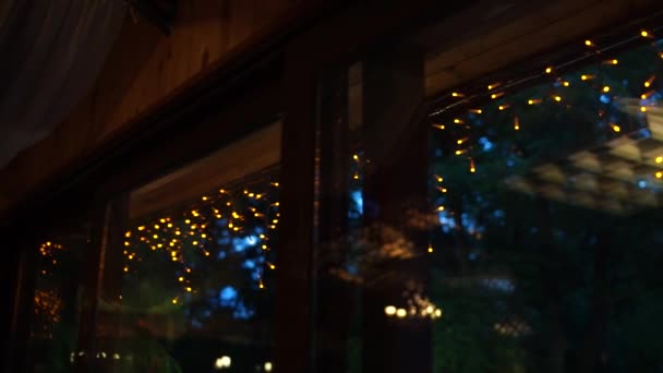 Bokeh Lampor Glas Restaurang — Stockvideo