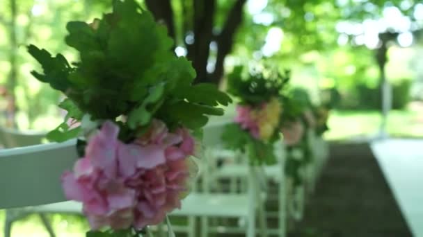 Decoração Cadeiras Para Uma Cerimônia Casamento — Vídeo de Stock