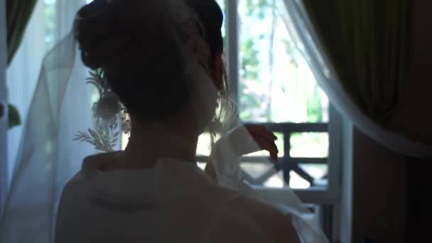 Bruid Peignoir Met Sluier — Stockvideo