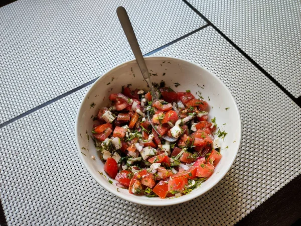 Tomatensalade Met Schotel — Stockfoto