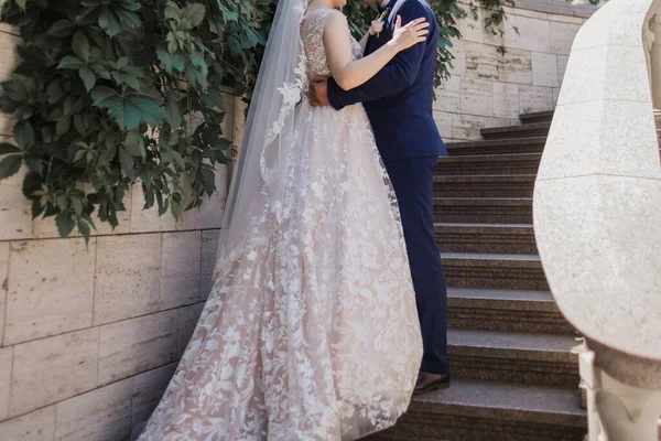 Bride Groom Together Stairs — Stock Photo, Image