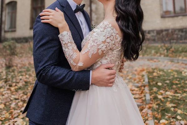 Menyasszony Vőlegény Parkban Ősszel — Stock Fotó