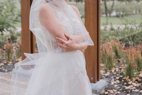 Sposa Nel Parco Con Velo — Foto Stock