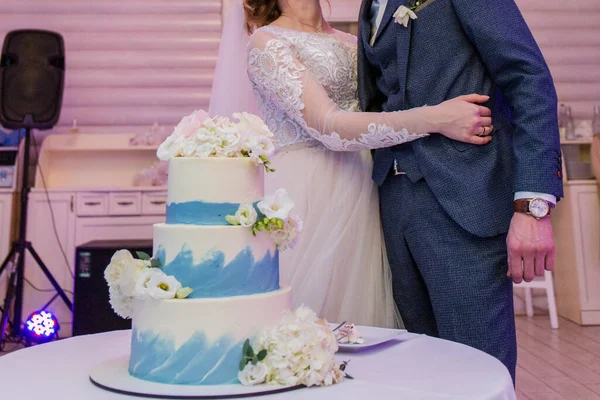 Brautpaar Und Hochzeitstorte — Stockfoto