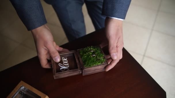 Groom Takes Wedding Rings Box — Stock Video