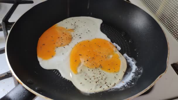 Oeufs Frits Dans Une Casserole Timelapse — Video