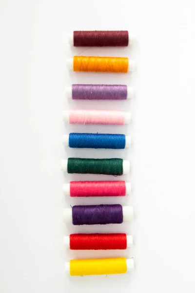 Spools Multi Colored Threads White Background — Stock Photo, Image