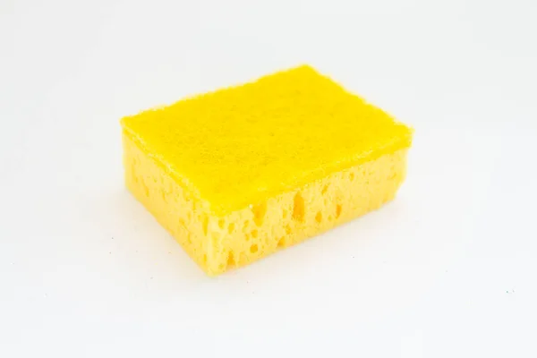 Yellow Sponge Washing Dishes White Background — Stock Photo, Image