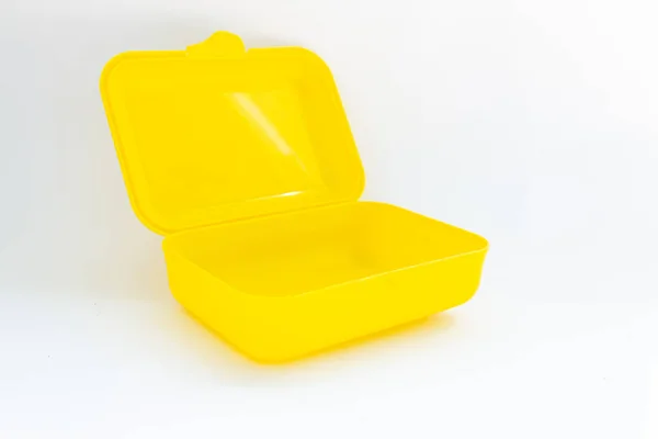Желтая Коробка Обеда Белом Фоне — стоковое фото
