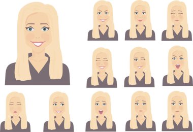 Set of emotions of a woman with blond hair and blue eyes vector Set of emotions of a woman with blond hair and blue eyes vector