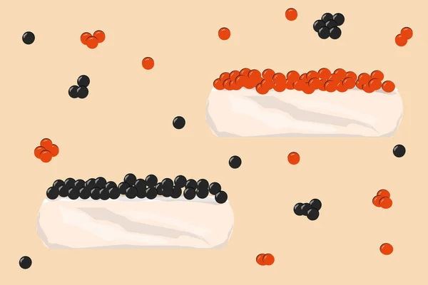 Sanduíches Com Caviar Preto Vermelho — Vetor de Stock