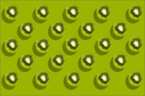 Collage of chopped kiwi on a green background — Stock Photo, Image