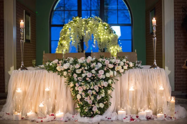 Decoración Boda Restaurante Flores Velas — Foto de Stock