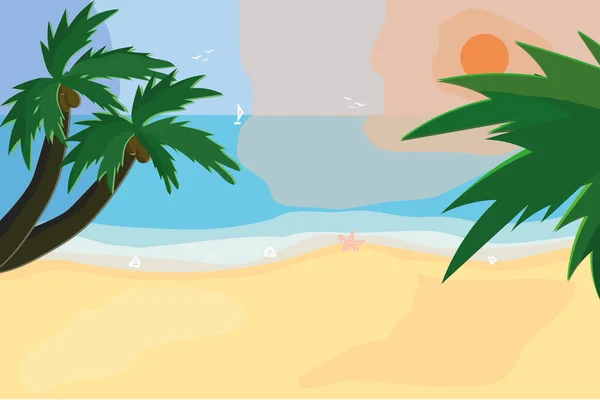 Морской Пляж Пальмами Восход Солнца — стоковый вектор