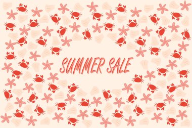 Yaz indirimi arka plan yengeçleri deniz yıldızı pembesi