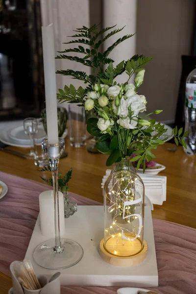 Mesa Casamento Com Decoração Restaurante — Fotografia de Stock