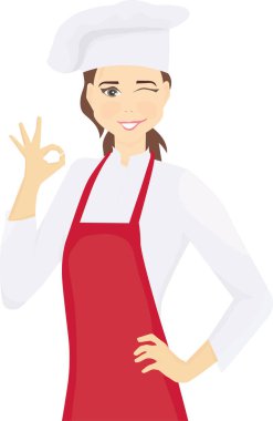 Yemek pişirmek için üniformalı bir kadın şef.