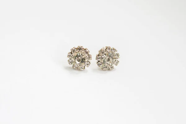 Silver Earrings Diamonds White — Stock Photo, Image