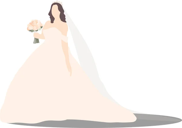 Novia Vestido Novia Con Ramo — Vector de stock