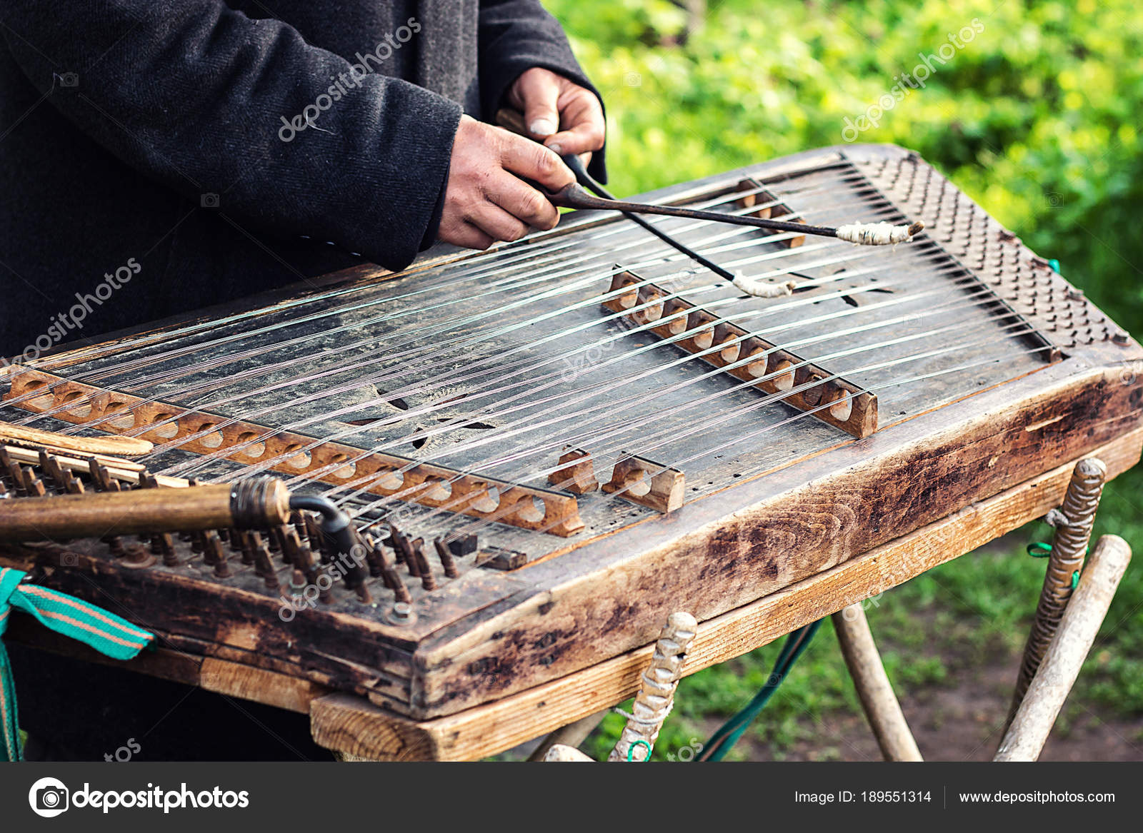 Cimbalom Very Special String Wooden Musical Instrument Street Musician Plays Stock Photo bozhena.melnyk 189551314