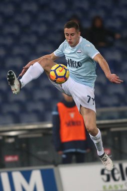 Rome, İtalya - 19 Şubat 2018: Marusic maç Lazio vs Verona Roma Stadio Olimpico sırasında eylem
