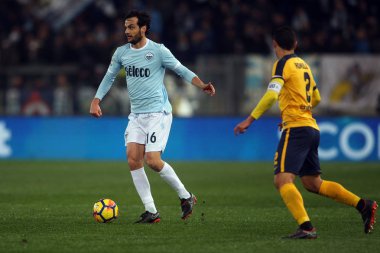 Rome, İtalya - 19 Şubat 2018: Parolo maç Lazio vs Verona Roma Stadio Olimpico sırasında eylem