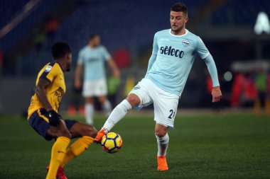 Rome, İtalya - 19 Şubat 2018: Milinkovic maç Lazio vs Verona Roma Stadio Olimpico sırasında eylem