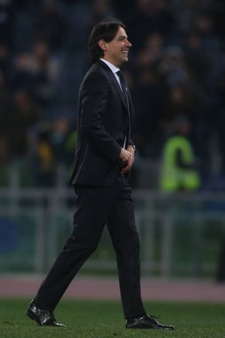 Rome, İtalya - 19 Şubat 2018. Simone Inzaghi eylem sırasında maç Lazio vs Verona Roma Stadio Olimpico