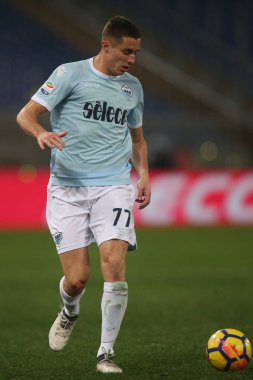 Rome, İtalya - 19 Şubat 2018: Marusic maç Lazio vs Verona Roma Stadio Olimpico sırasında eylem