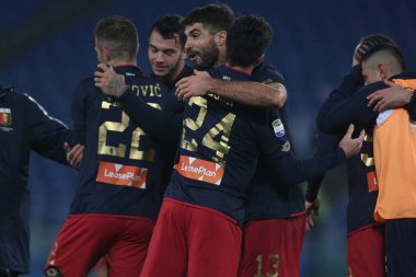 Rome, İtalya - 4 Şubat 2018: Genoa Roma Stadio Olimpico Lazio rakip Genoa maçında zaferini kutluyor
