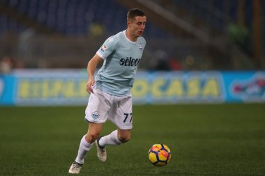 Rome, İtalya - 19 Şubat 2018: Marusic maç Lazio vs Verona Roma Stadio Olimpico sırasında eylem