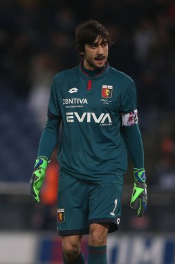 Rome, İtalya - 4 Şubat 2018: Perin maç Lazio rakip Genoa Roma Stadio Olimpico sırasında eylem