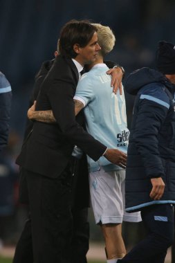 Rome, İtalya - 19 Şubat 2018. Simone Inzaghi eylem sırasında maç Lazio vs Verona Roma Stadio Olimpico