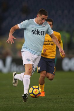 Rome, İtalya - 19 Şubat 2018: Marusic maç Lazio vs Verona Roma Stadio Olimpico sırasında eylem