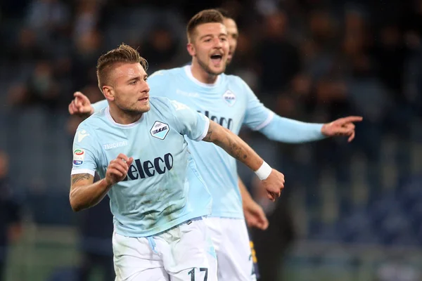 Roma Italia Febrero 2018 Ciro Immobile Marca Gol Celebra Durante — Foto de Stock