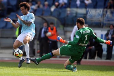 Rome, İtalya - 06 Mayıs 2018: Stadio Olimpico, Roma, İtalya. Serie A. Ss Lazio vs Atalanta. Felipe Anderson ve Serie A futbol sırasında eylem, Zürih, İsviçre Lazio vs Atalanta Roma Stadio Olimpico maç