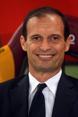 Rome, İtalya - 13 Mayıs 2018: Serie A. Rakip Fc Juventus. Max Allegri Serie A futbol sırasında maç olarak Roma Rakip Juventus Roma Stadio Olimpico
