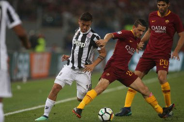 13.05.2018. Stadio Olimpico, Roma, İtalya. Serie A. Rakip Fc Juventus. Paulo Dybala ve Florenzi Serie A futbol sırasında eylem olarak Roma vs Roma Stadio Olimpico Juventus maç