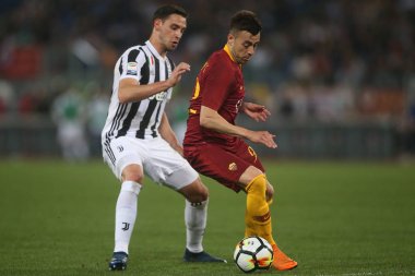 13.05.2018. Stadio Olimpico, Roma, İtalya. Serie A. Rakip Fc Juventus. De Sciglio ve El Shaarawy Serie A futbol sırasında eylem olarak Roma vs Roma Stadio Olimpico Juventus maç