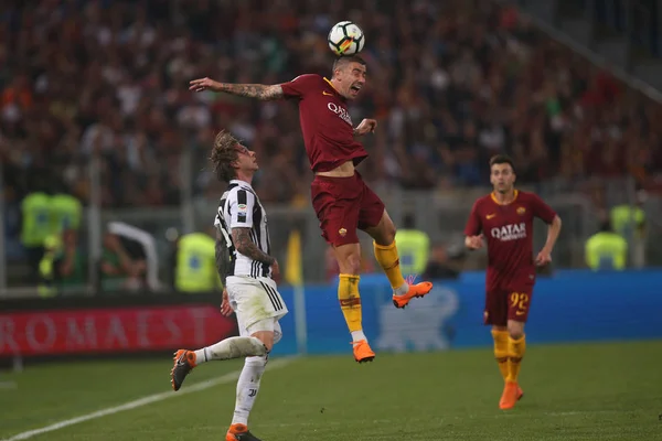 2018 Stadio Olimpico Rome Italy Serie Roma Juventus Kolarov Action — Stock Photo, Image