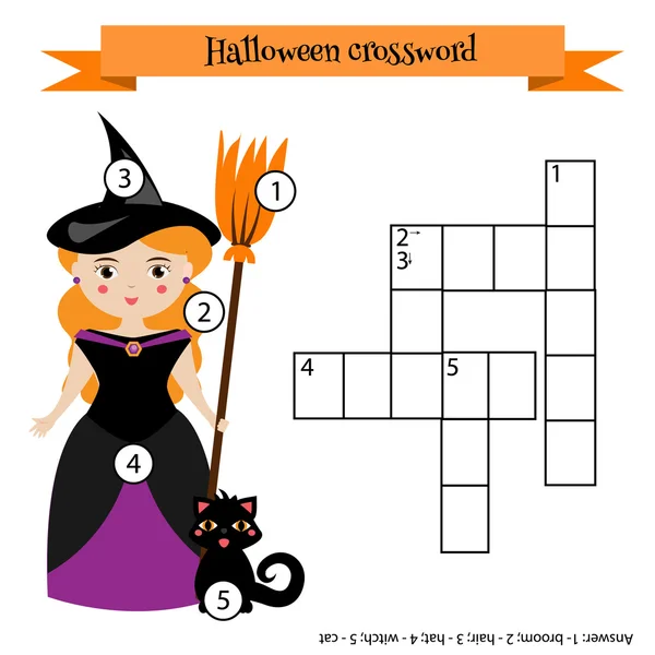Kreuzworträtsel pädagogisches Kinderspiel mit Antwort. Halloween-Thema — Stockvektor