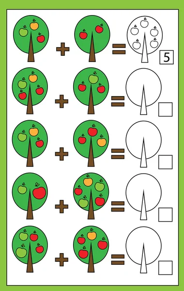 Gioco di conteggio educativo di matematica per bambini, foglio di lavoro aggiuntivo — Vettoriale Stock