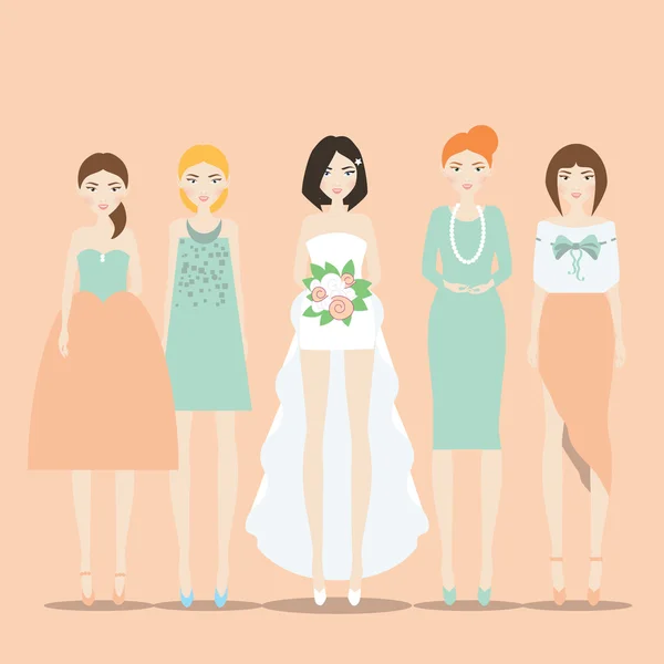 Bride with Bridesmaids vector illustration — Stock Vector