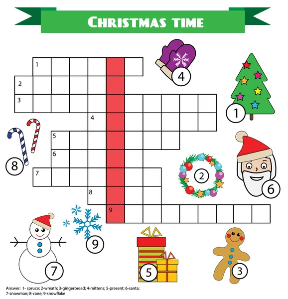 Crossword jogo de crianças educativas com resposta. Natal tema de inverno —  Vetores de Stock